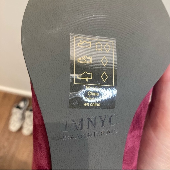 IMNYC  Sz 7.5 Isaac Mizrahi Suede w/ Gold Accent Stacked Heel Frances Booties - Picture 13 of 14